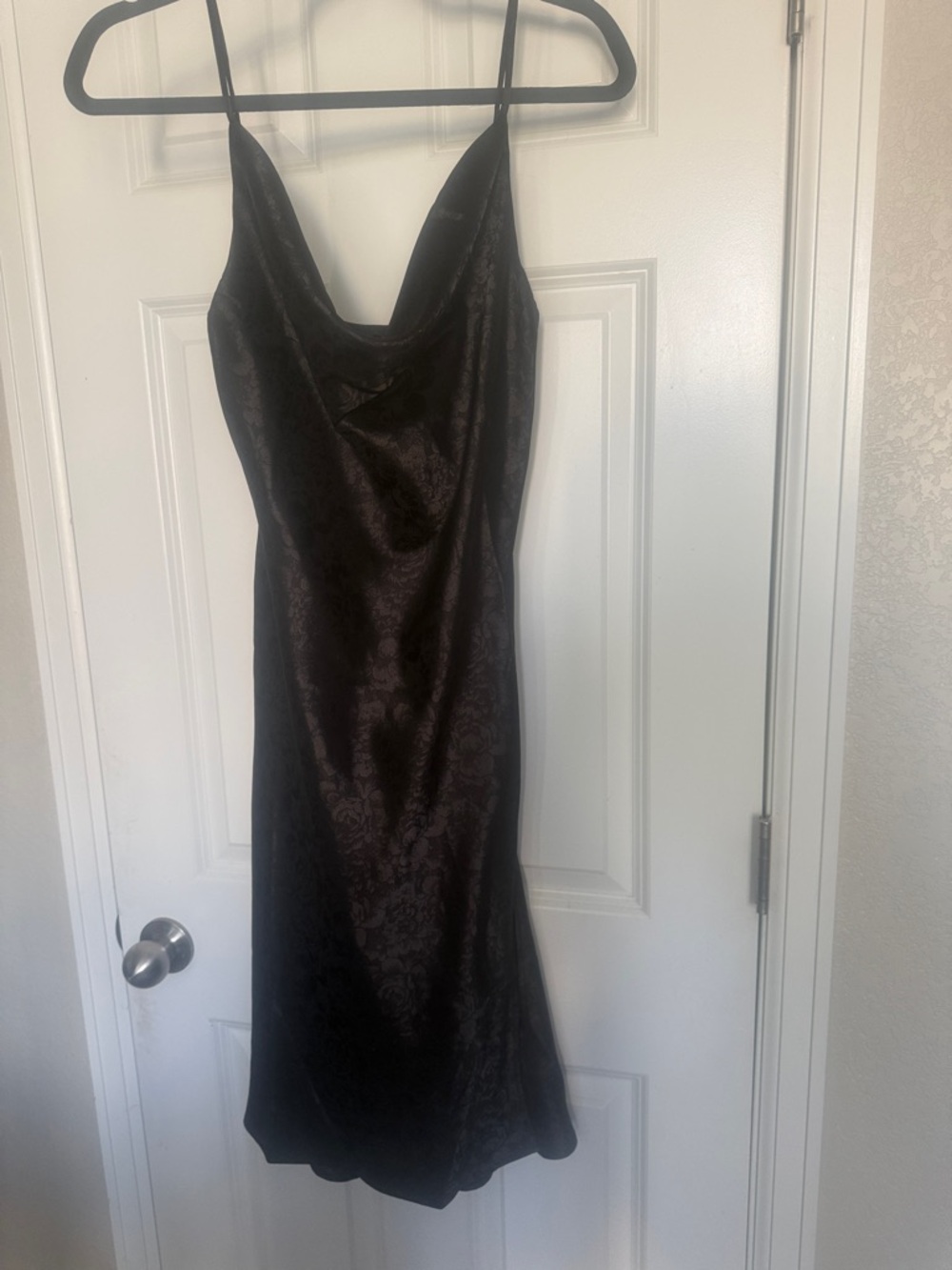 Kittenish “Own The Night” Cowl Neck Slip Dress NWT Black Floral Jacquard Small